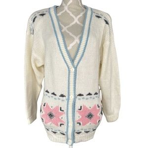 🌻4/$20 Vintage Pattern Knit Button Up Cardigan By Impulse Made In Taiwan Medium